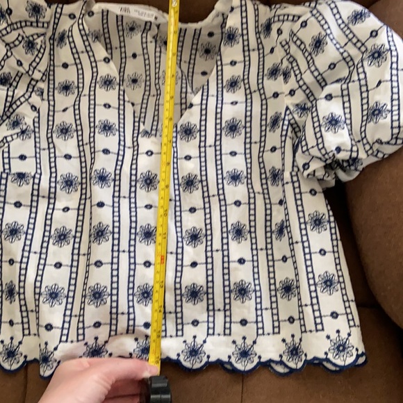 Zara Women’s Crop Top Blouse Navy Blue & White - Picture 10 of 11